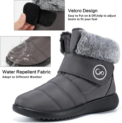 Miniatura 4 de Botas de nieve para mujer, zapatos de invierno con lazo de gancho, cómodas botas forradas de piel para mujer, botas impermeables sin cordones