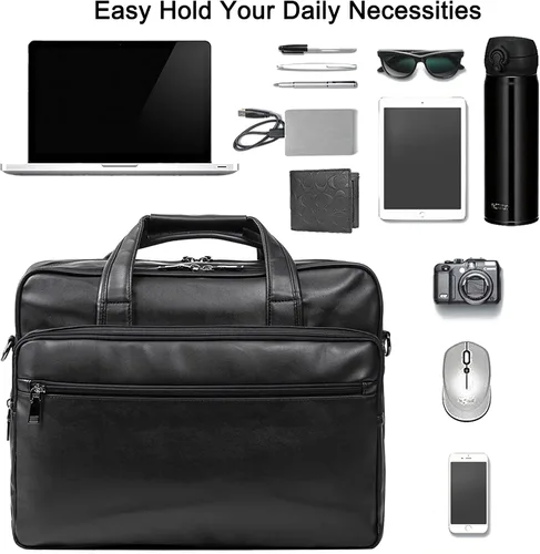 Miniatura 3 de seyfocnia Bolsa de cuero para laptop, para hombre, 15.6 pulgadas, 17.3 pulgadas, maletín de mensajero, bolsa de negocios, bolso de computadora