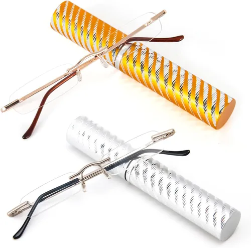Miniatura 8 de DXYXYO Mini lentes de lectura sin montura para mujeres y hombres, paquete de 2 lectores de metal compactos de bolsillo delgado con estuche portátil