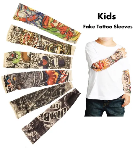 Miniatura 4 de 6 fundas temporales para tatuajes para niños y niñas, mangas de protección solar falsas para deportes al aire libre, equitación, ciclismo, A