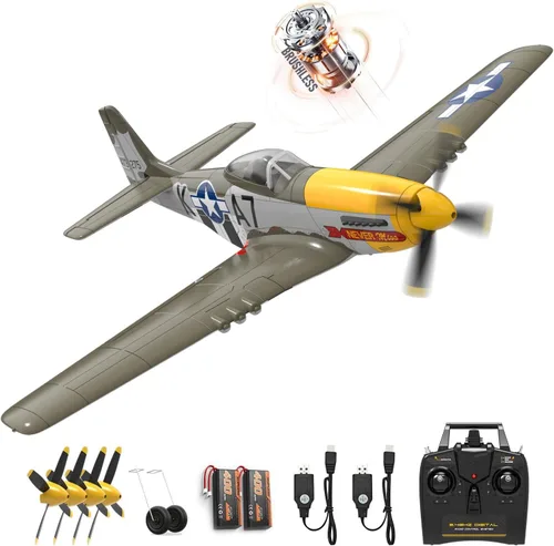 Avión RC P51 Mustang sin escobillas de 4 canales - VOLANTEXR 19.685 in RC Aviones con estabilizador XPilot y acrobático 3D, aviones RC para adultos