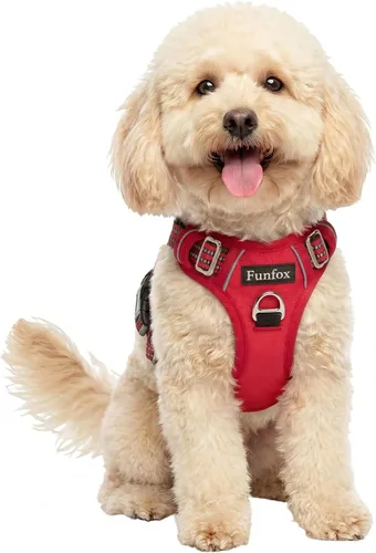 Miniatura 43 de Funfox Arnés para perro sin tirones, arnés de chaleco ajustable para mascotas, material súper suave con mango vertical, fácil control, paseo