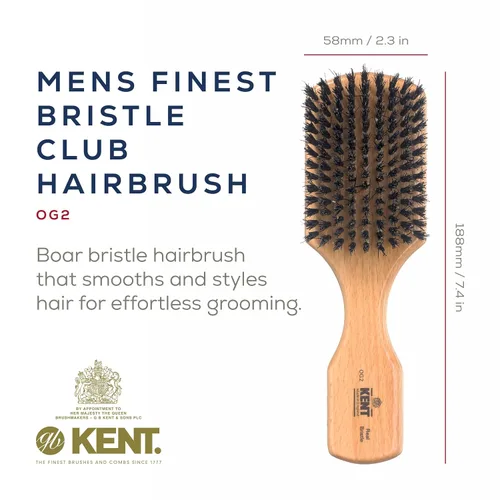 Miniatura 3 de Kent OG2 Club - Cepillo de pelo de cerdas de jabalí pequeño para hombres, cerdas de jabalí natural, cepillo para barba para hombres, cepillo KENT