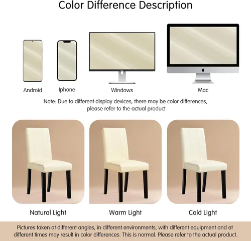 Miniatura 4 de SyMax Juego de 4 sillas de comedor tapizadas de piel sintética, modernas sillas de cocina Parsons con patas de madera, color crema (solo sillas)