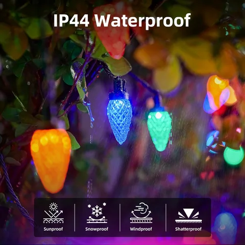 Miniatura 5 de Luces LED C9 de Navidad para exteriores, 97 pies, 150 LED, impermeables, decoraciones navideñas de fresas, luces de cadena, enchufables, luces