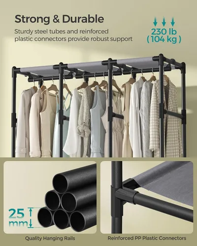 Miniatura 4 de SONGMICS Armario portátil, 51.2 pulgadas de gran capacidad, perchero para ropa, 0.984 in de diámetro, tubos de acero gruesos, organizador de ropa