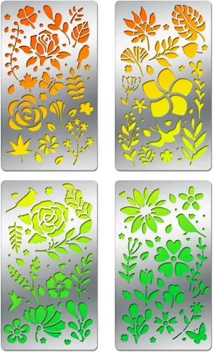 BENECREAT 4 plantillas de metal con patrón de hierba de flores de 4 x 7 pulgadas, plantilla de plantilla de mariposa para tallar madera, dibujos y