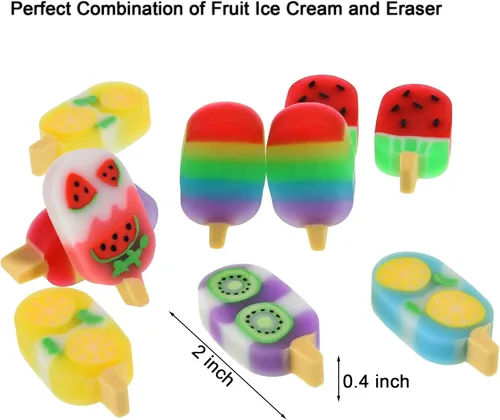 Miniatura 2 de DOMG 16 piezas de borradores de helado en forma de fruta para niños, divertidos borradores de comida para recompensas de aula y recuerdos de fiesta
