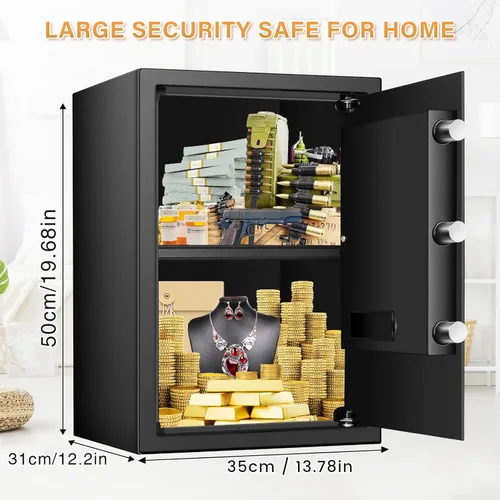 Miniatura 2 de [19.7 pulgadas de alto] Caja fuerte grande para el hogar, cajas fuertes antirrobo con sistema de alarma doble, teclado programable y llaves