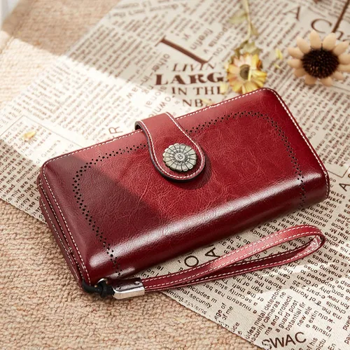 Miniatura 3 de BOSTANTEN Cartera de cuero genuino para mujer, de gran capacidad, cartera de mano, tarjetero con bloqueo RFID