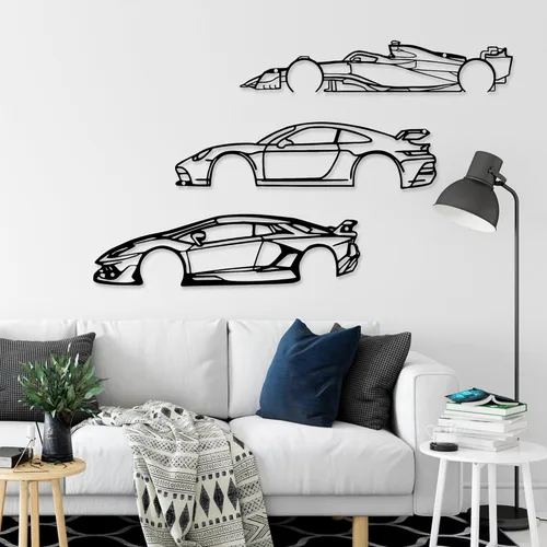 Miniatura 8 de Xedatric F1 Coche de Carreras de Metal Arte de Pared Fórmula 1 Silueta Colgante de Pared Decoración de Coche de Carreras para Garaje, Habitación