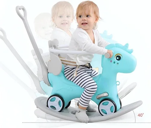 Miniatura 5 de Caballo mecedor para niños pequeños de 1 a 3 años, diseño 4 en 1, bicicleta de equilibrio para niños, carrito de empuje con tabla de equilibrio Azul