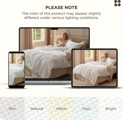 Miniatura 8 de Bedsure Funda de edredón de 100% algodón tamaño individual, tejido gofre, color blanco coco, GentleSoft y transpirable, juego de cama para regalo, 2