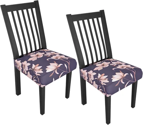 Miniatura 132 de Juego de 4 fundas elásticas para sillas de comedor, fundas para sillas de comedor con estampado floral, fundas para asientos de sillas con estampado