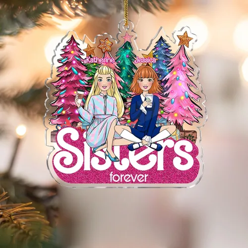 Miniatura 6 de Gossby Adorno de Navidad acrílico personalizado para hermanas para siempre, regalo personalizado con diseño, nombre, decoración de árbol de 2