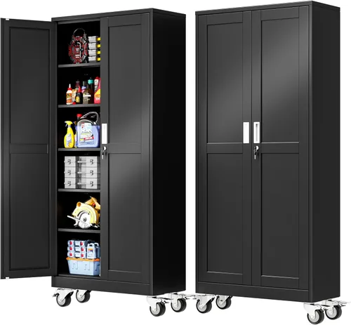 Miniatura 21 de PAOFIN Armario de almacenamiento de metal, archivadores de acero de 35 pulgadas de alto con puertas con cerradura y estantes ajustables, gabinete
