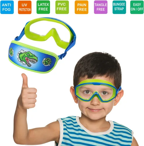 Miniatura 2 de Kids Swim Goggles Age 3-8, Toddler Goggles No Hair Pull,Child Swimming Mask Fabric Strap 1 máscara infantil - Blue Dino
