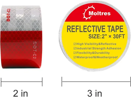 Miniatura 5 de DOT-C2 - Cinta reflectante, rojo y blanco, 2 pulgadas x 30 pies, impermeable, cinta de seguridad de visibilidad, cinta reflectante de advertencia
