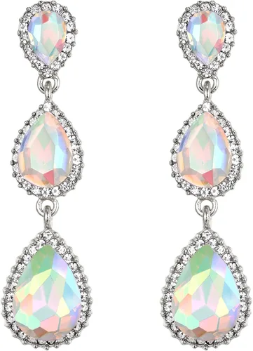 Miniatura 21 de EleQueen Pendientes de cristal austriaco en tono dorado para mujer, forma de pera de 2.5 pulgadas, color esmeralda