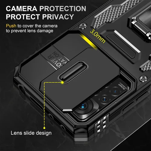 Miniatura 3 de Wefor XiaoMi RedMi Note 11 (4G) - Funda con cubierta para cámara deslizante, soporte de anillo magnético de 360° mejorado grado militar a prueba