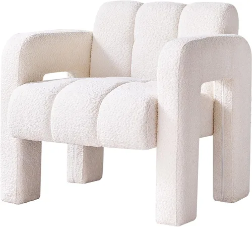 Miniatura 4 de Silla decorativa para sala de estar, moderna y cómoda silla de lectura para dormitorio, silla lateral tapizada de tela de boucle para sala de estar