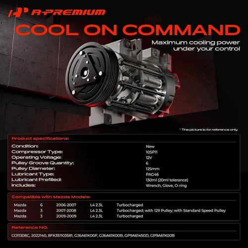 Miniatura 2 de A-Premium Compresor A/C con embrague compatible con Mazda 3 2.3L 2007-2009, 6 2.3L 2006-2007, turbocompresor, cuerpo Mazdaspeed