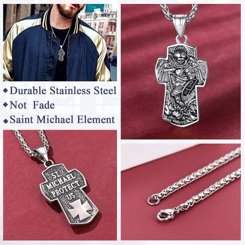 Miniatura 9 de FaithHeart - Collar de San Miguel, dije personalizado de protección del arcángel, para hombres y mujeres, acero inoxidablechapado en oro Medalla