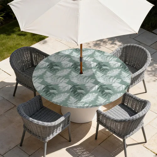 Miniatura 9 de Mantel para exteriores con agujero para sombrilla y cremallera, impermeable, redondo, ajustable con borde elástico, mantel lavable para mesa al aire