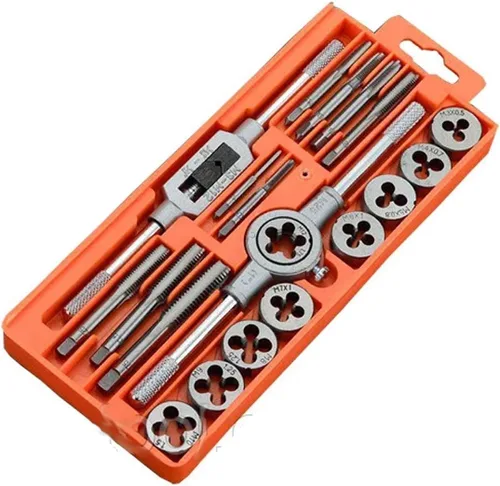 Edward Tools Juego de 20 piezas de grifos y troqueles – Machos métricos y troqueles, enhebrador de tubos, llave cónica, matriz – acero al carbono