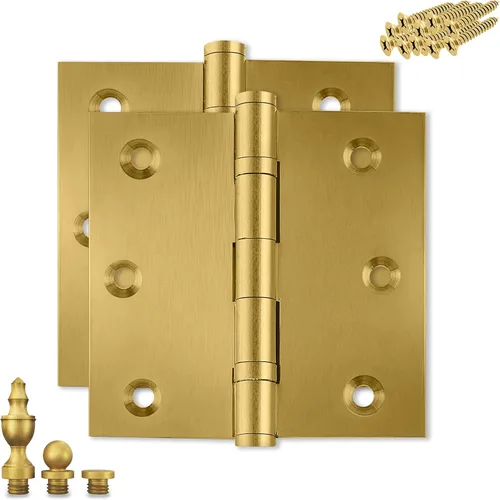 Miniatura 23 de Bisagra de puerta de latón macizo, rodamiento de bolas pulido de 3.5 x 3.5 pulgadas con puntas decorativas de rosca incluidas, juego de 2 bisagras