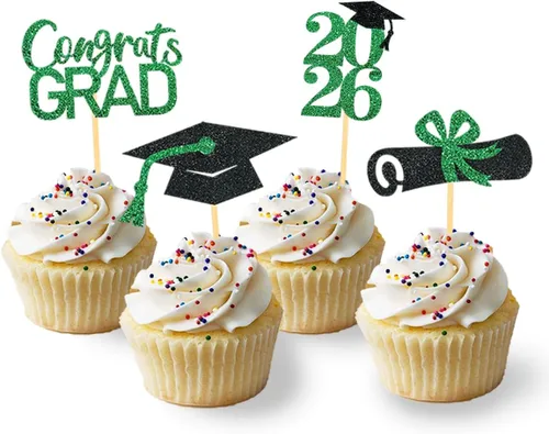 Miniatura 7 de 24 adornos de graduación para cupcakes, decoraciones de graduación negras y azules para la clase de 2026 (negro y azul)