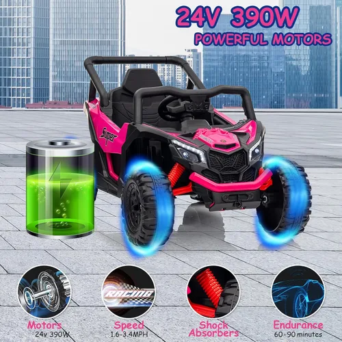 Miniatura 2 de Run Fast 24V vehículo de paseo con control remoto para padres, vehículo de paseo eléctrico para niños de 3 a 5 años, UTV todoterreno, motores 4WD