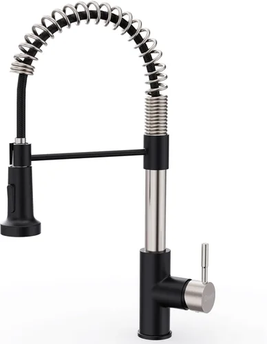 Miniatura 24 de GIMILI Grifo de cocina con pulverizador desplegable orificio único grifo de fregadero de acero inoxidable, adecuado para granjas, RV, lavandería