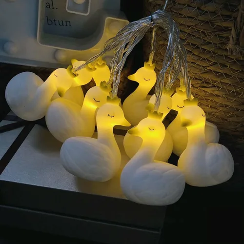 Miniatura 3 de Encantadora cadena de luces de cisne con forma de cisne, luz de noche, funciona con pilas, para fiesta, niños, dormitorio, cumpleaños, decoración