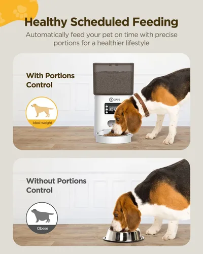 Miniatura 2 de Ciays Comedero automático para gatos, 6L, blanco, plástico y acero inoxidable, dispensa hasta 20 porciones, 6 comidas por día, con alarmas