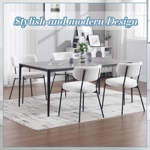 Miniatura 7 de KCC Juego de 6 sillas de comedor Boucle, sillas modernas de mediados de siglo tapizadas, elegantes sillas de cocina Sherpa, sillas de acento