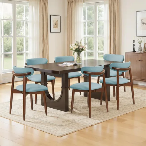 Miniatura 13 de CHUN YI Juego de 2 sillas de comedor tapizadas de madera maciza, sillas auxiliares de cocina de tela moderna de mediados de siglo con respaldo Beige