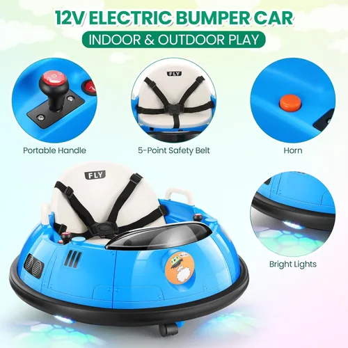 Miniatura 7 de Hikole Coche de Choque Eléctrico para Niños, Carro de Juguete de Choque para Bebés con Control Remoto, Luces LED Intermitentes, Giro de 360 Grados