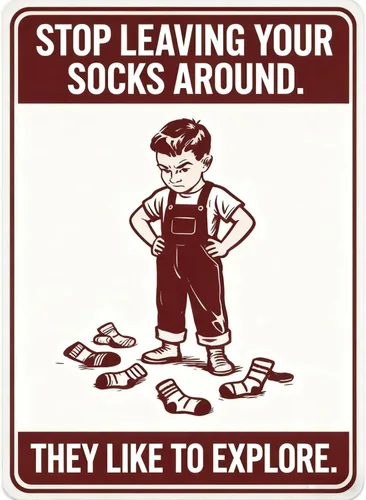 STOP LEAVING YOUR SOCKS ALREDEDOR. THEY LIKE TO EXPLORE. Letrero de metal de metal de 8 x 12 pulgadas – Decoración de pared retro para la cueva del
