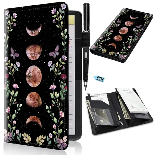 Miniatura 24 de Libros de servidor para camareras con bolsillo con cremallera – Libro de camarera gótico pastel con calavera de bruja, organizador de dinero