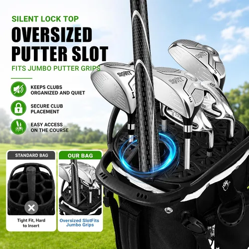 Miniatura 2 de 14 Way Golf Stand Bag for Men & Women, Lightweight Silent Hybrid Golf Bag with Club Lock Top, Oversized Putter Well, 8 Pockets, USB Port & Rain