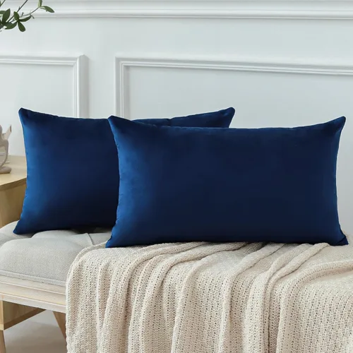 Miniatura 8 de OTOSTAR Juego de 2 fundas de almohada decorativas de terciopelo suave y sólido de 12 x 20 pulgadas, fundas de almohada lumbares, fundas de almohada