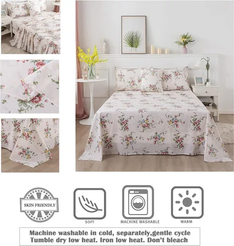Miniatura 3 de FADFAY Juego de sábanas con diseño floral de rosas rosas dulces, tamaño King, romántico, de algodón súper suave con bolsillo profundo, 4 piezas