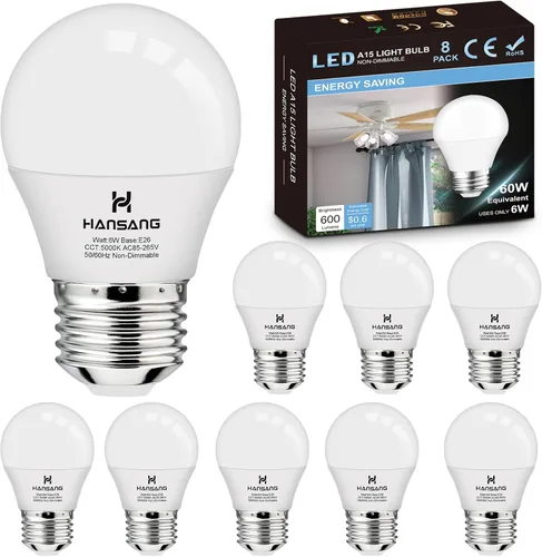 Miniatura 10 de Bombilla LED E26, luz blanca cálida de 2700 K, bombillas pequeñas equivalentes a 60 W, bombilla E26 para ventilador de techo, forma A15, 600 lm 120