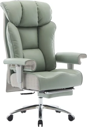 Miniatura 19 de Efomao Silla de oficina grande y alta con reposapiés, silla ejecutiva de respaldo alto de 450 libras con cojín de resorte, tapicería de piel Blanco