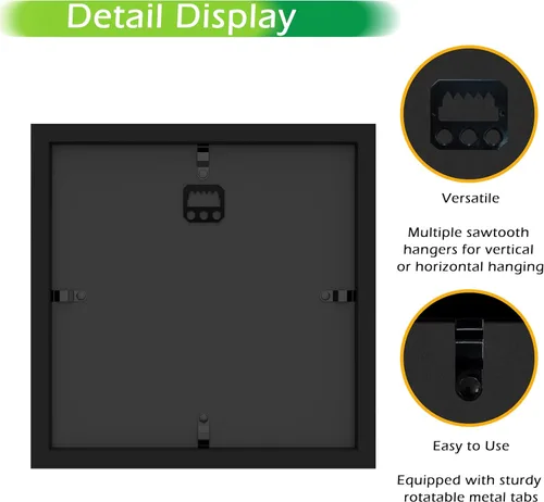 Miniatura 3 de FrameWorks Marco de Caja de Sombra de Madera Negra de 8" x 8" – Vitrina con Parte Trasera de Fieltro Suave, Caja de Memoria con Vidrio Templado