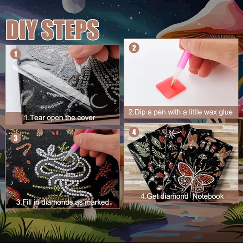 Miniatura 4 de Ctosree Paquete de 4 cuadernos de arte de diamantes, setas y mariposas, caracoles de pintura de diamantes, kits de diario de pintura de diamante, A5