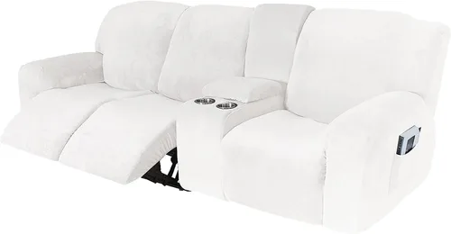 Miniatura 30 de Aedlcal Fundas para sofá reclinable, 10 piezas, fundas de sofá reclinable de felpa de terciopelo con consola central, con bolsillo lateral