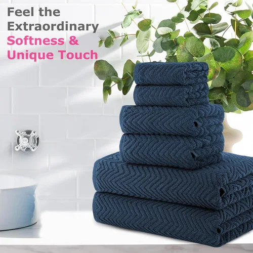 Miniatura 3 de CASA COPENHAGEN Juego de toallas texturizadas onduladas de 6 piezas - Azul marino, 550 g/m², 2 toallas de baño, 2 toallas de mano, 2 toallitas