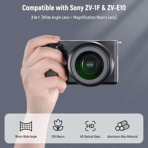 Miniatura 2 de NEEWER Lente gran angular HD de 40.5mm compatible con Sony ZV-1F ZV-E10 A5000 A6000, lente adicional gran angular de 2 en 1 de 18mm & macro 10x